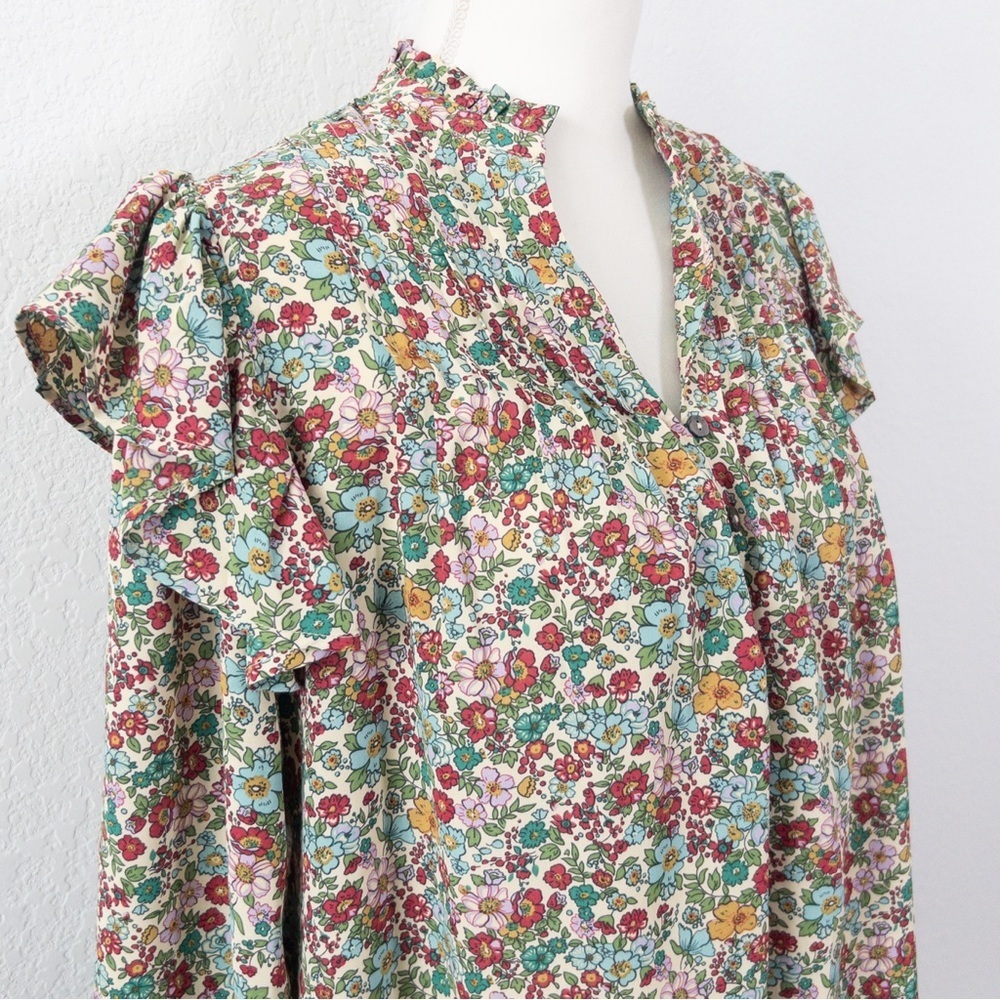 Entro Floral Ruffle Sleeve Long Sleeve Blouse Multicolor Boho Top Medium - Picture 3 of 9